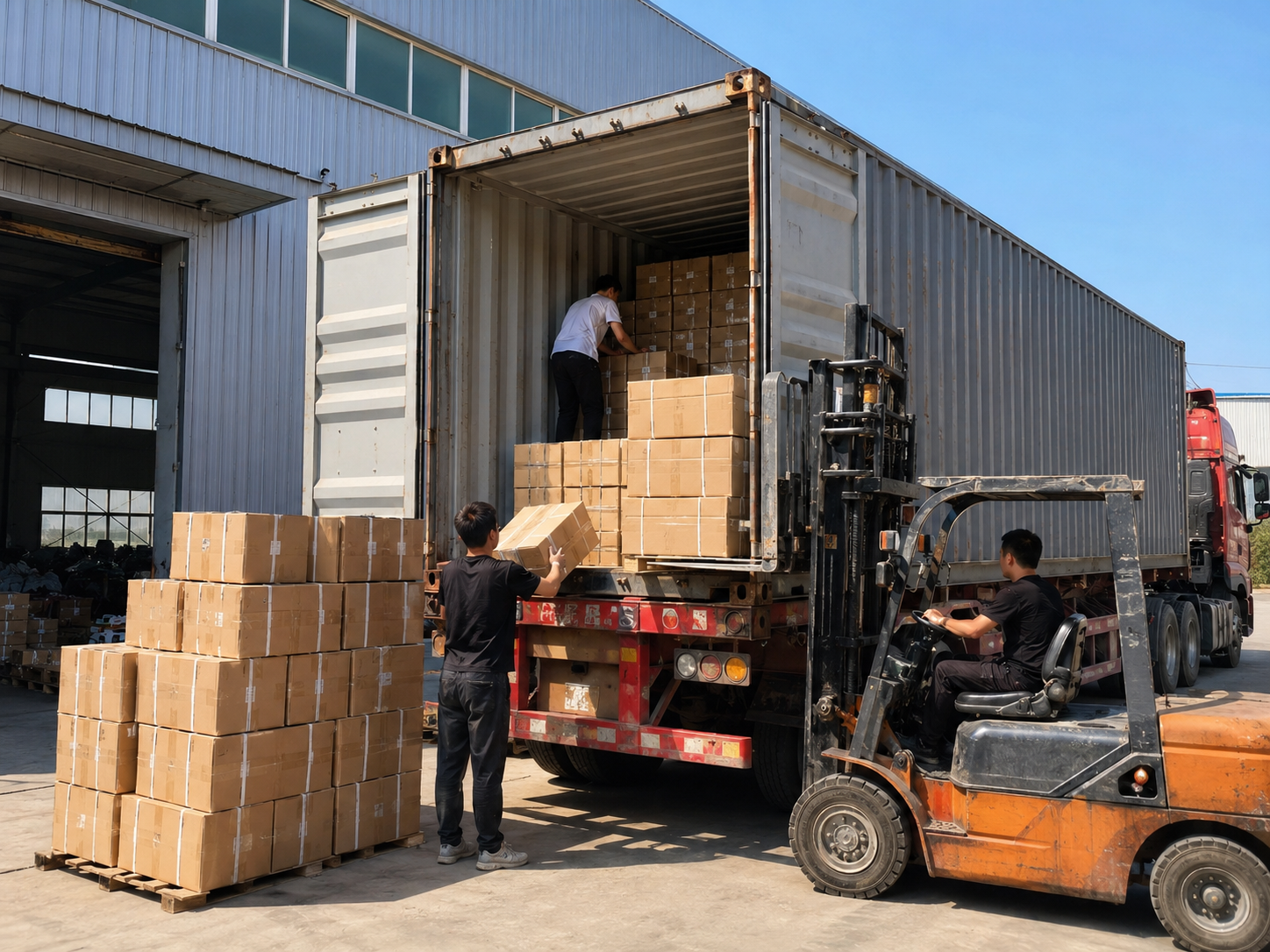 Loading stock shoes into shipping container