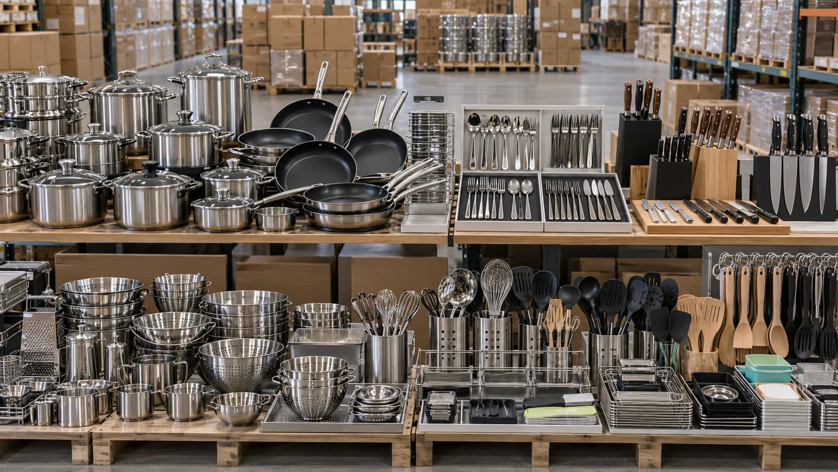 Main product families in brand-new stock kitchenware
