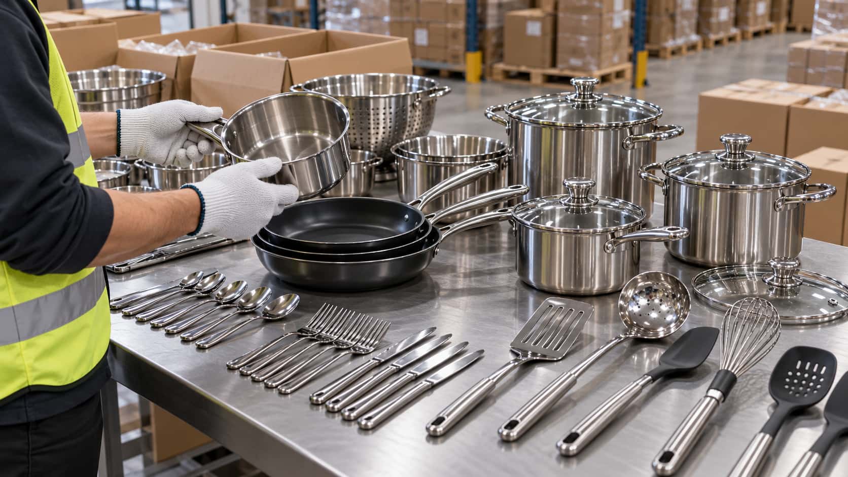 Stock kitchenware items being reviewed before order confirmation